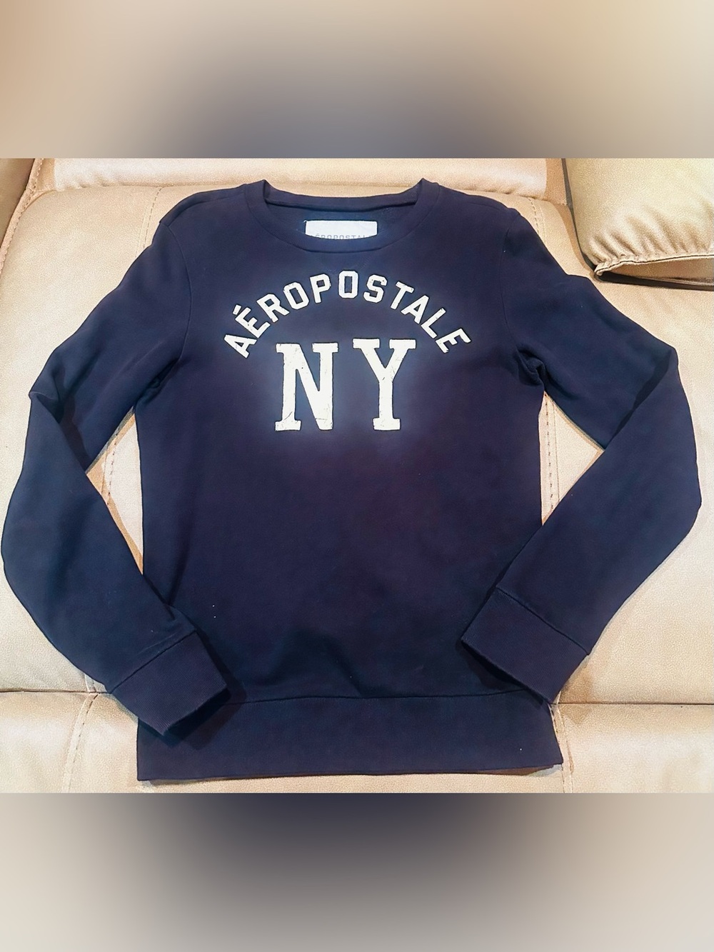 Aeropostale Men's Navy Crewneck Sweatshirt with White NY Logo